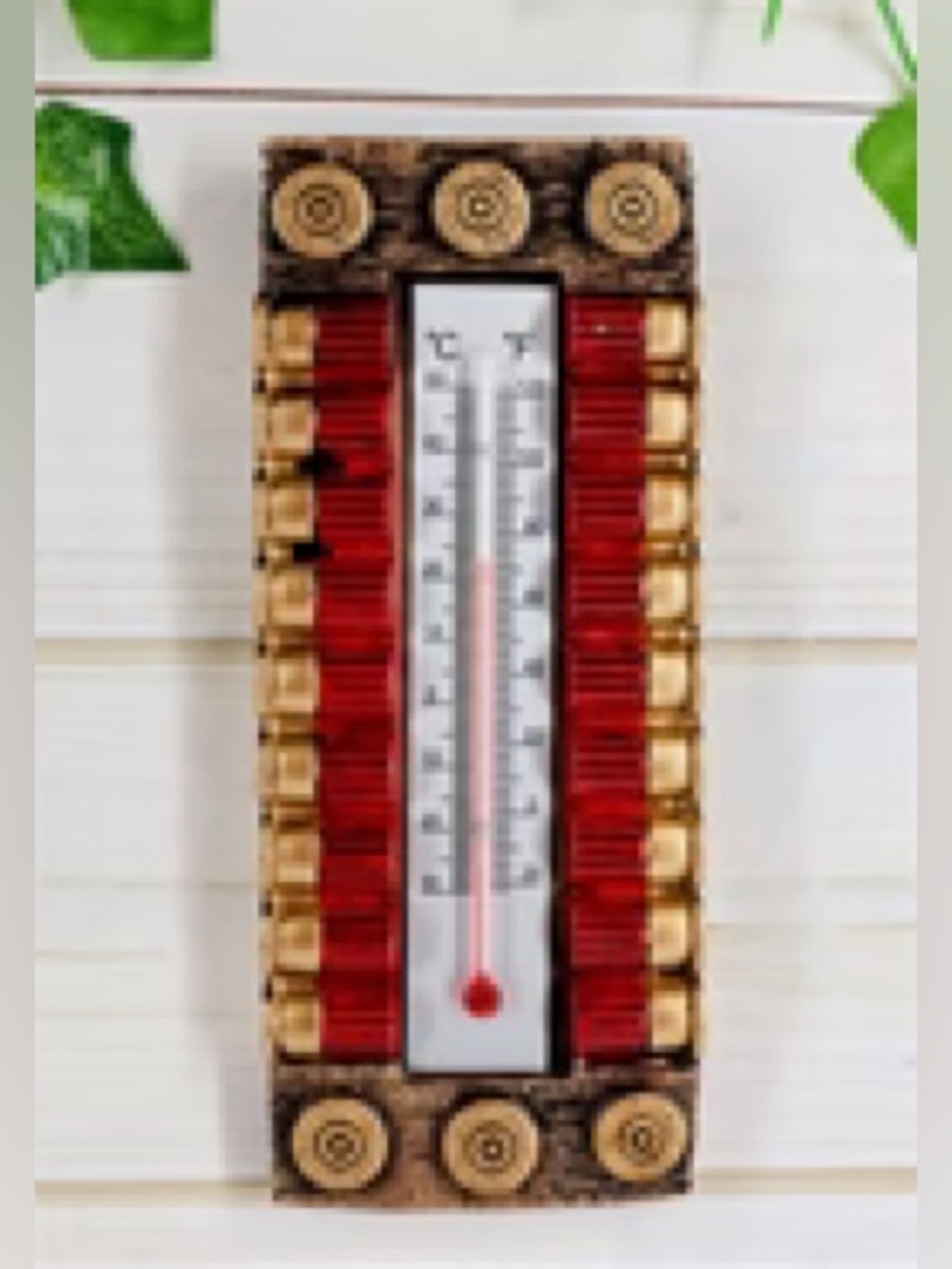 Shotg*n Shell Gold and‎ Red Thermometer Inside or Out Country Hunter Decor